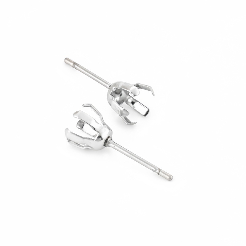 新款上市不锈钢镶钻石圆五爪耳钉 五角星锆石爪 diy饰品配件批发