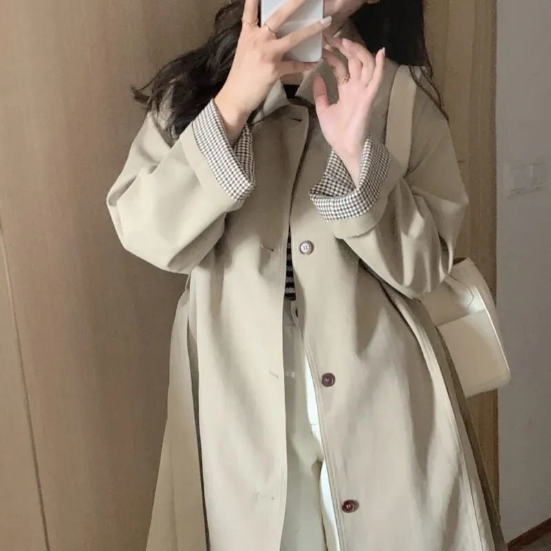 Women's Trench Coat 2026 New Model Khaki Color Petite Korean Style British Style Mid-Length Women's Trench Coat Jacket A6319