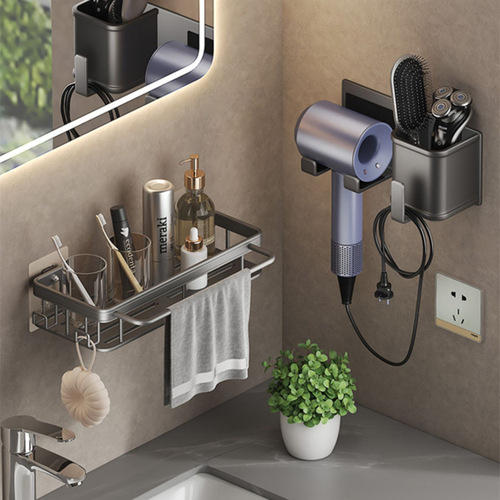 Hair dryer storage rack without punching bathroom wall-mounted hair dryer holder bathroom hair dryer storage shelf hanger