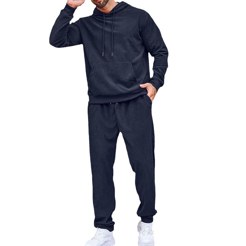Men's Clothing 2024 Autumn and Winter Casual Men's Sweater Suit Solid Color Loose Hooded Sports Suit_voghion.com
