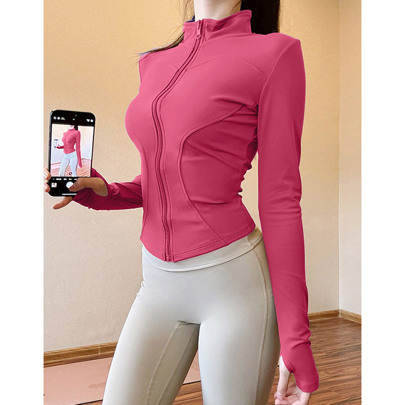 Fitness Jacket With Stand-up Collar And Zipper For Women_voghion.com