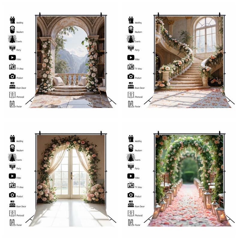 Beautiful Flower Arch Wedding Engagement Photo Scene Foreign Trade New Style Photo Material Photography Background Cloth Beautiful Flower Arch Wedding Engagement Photo Scene Foreign Trade New Style Photo Material Photography Background Cloth