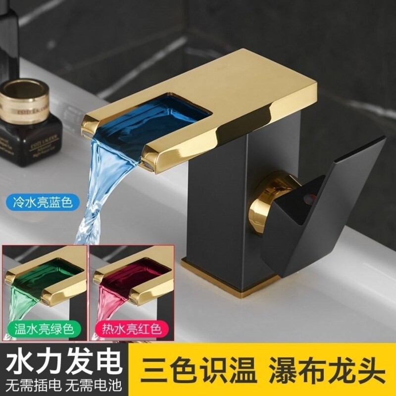 Faucet Washbasin Bathroom Toilet Temperature-Controlled Color-Changing Led Light-Emitting Hot and Cold Countertop Basin Led Waterfall