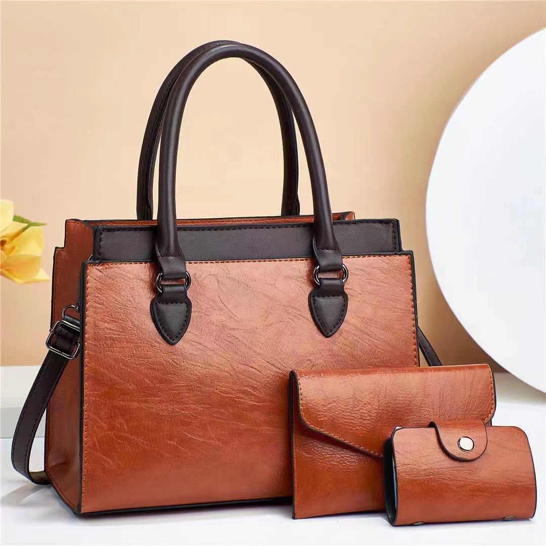 1041g Weight Polyester Cotton Lining Material Zipper Closure Type Top Handle Strap Type Handbag Bags Type Daily Occasion Pu Leather Material Solid Color Pattern All Seasons Season Women's Gender Classic Style Style Square Shape Large Size Women's Bag  Spring New Textured Korean Style Portable Three-Piece Suit Fashionable Retro Shoulder Messenger Bag 10