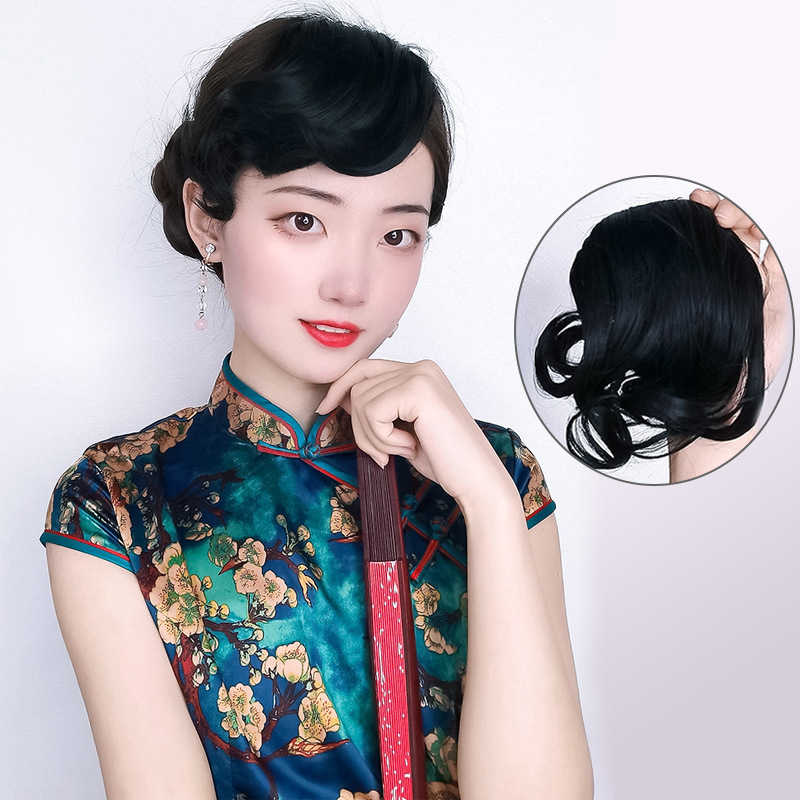 Wig Bangs Women's Retro Cheongsam Style Wig Artificial Hair Republic of China Big Wave Shanghai Beach Antique Hair Bangs