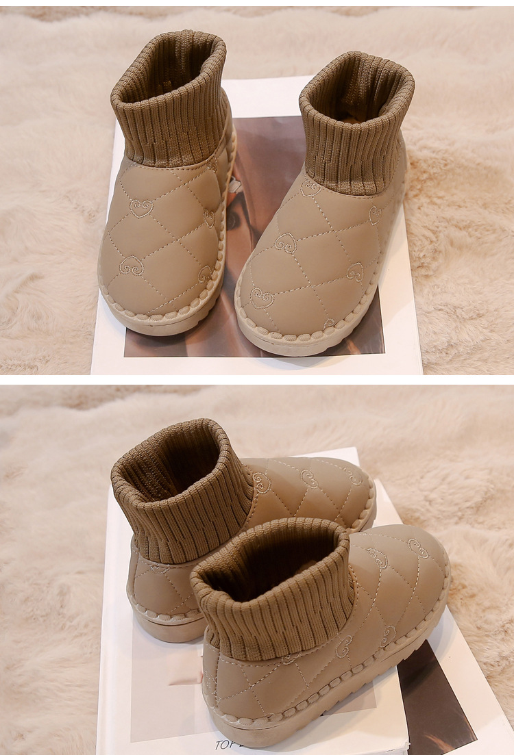 Children's diamond grid snow girls in winter 2024, new styles for boys with plush cotton shoes, elastic short socks and_voghion.com
