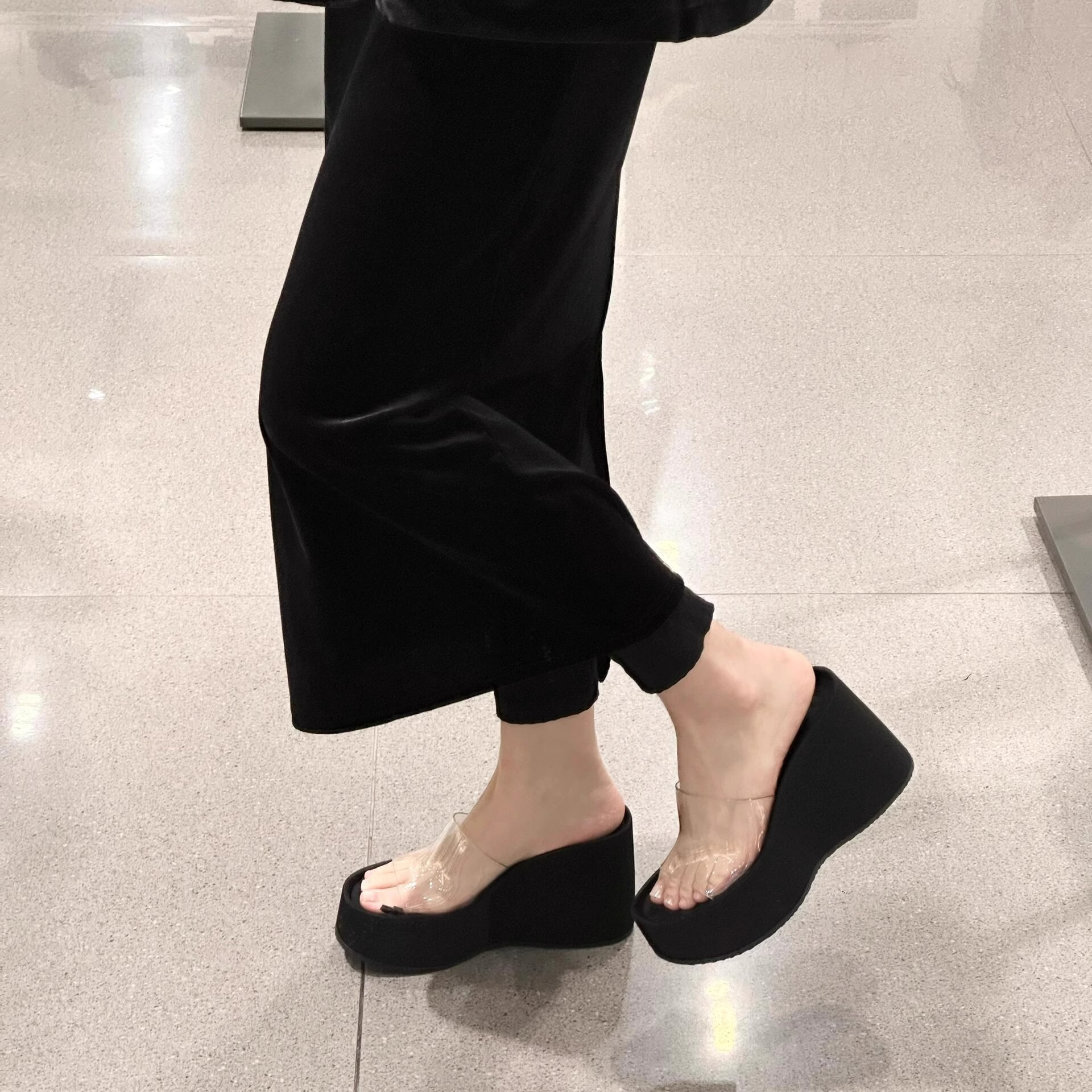 Transparent High-heeled Shoes Height Increase, Thick-soled Slip-on For Petite Women, New Women's Shoes, Crystal Wedge_vogvips.com