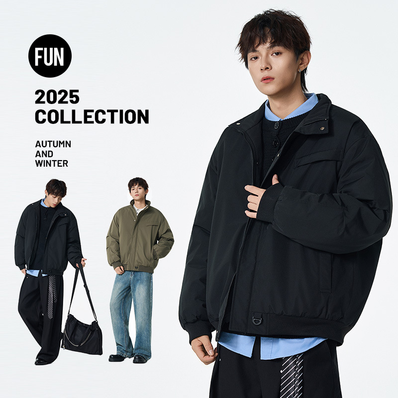 Ootd Outdoor Diamond Quilted Jacket Men's Cotton Jacket Zipper Stand Collar Casual Loose Trendyy Winter Thickeneded Cotton Jacket
