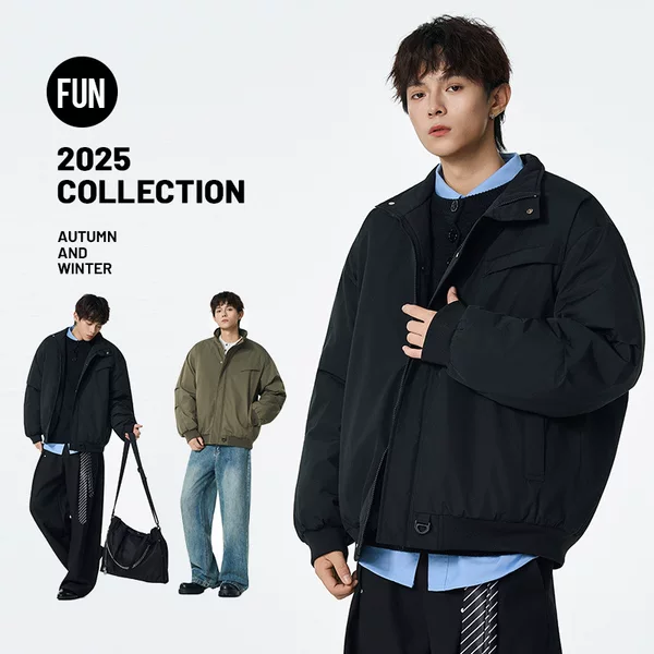 Ootd Outdoor Diamond Quilted Jacket Men's Cotton Jacket Zipper Stand Collar Casual Loose Trendyy Winter Thickeneded Cotton Jacket