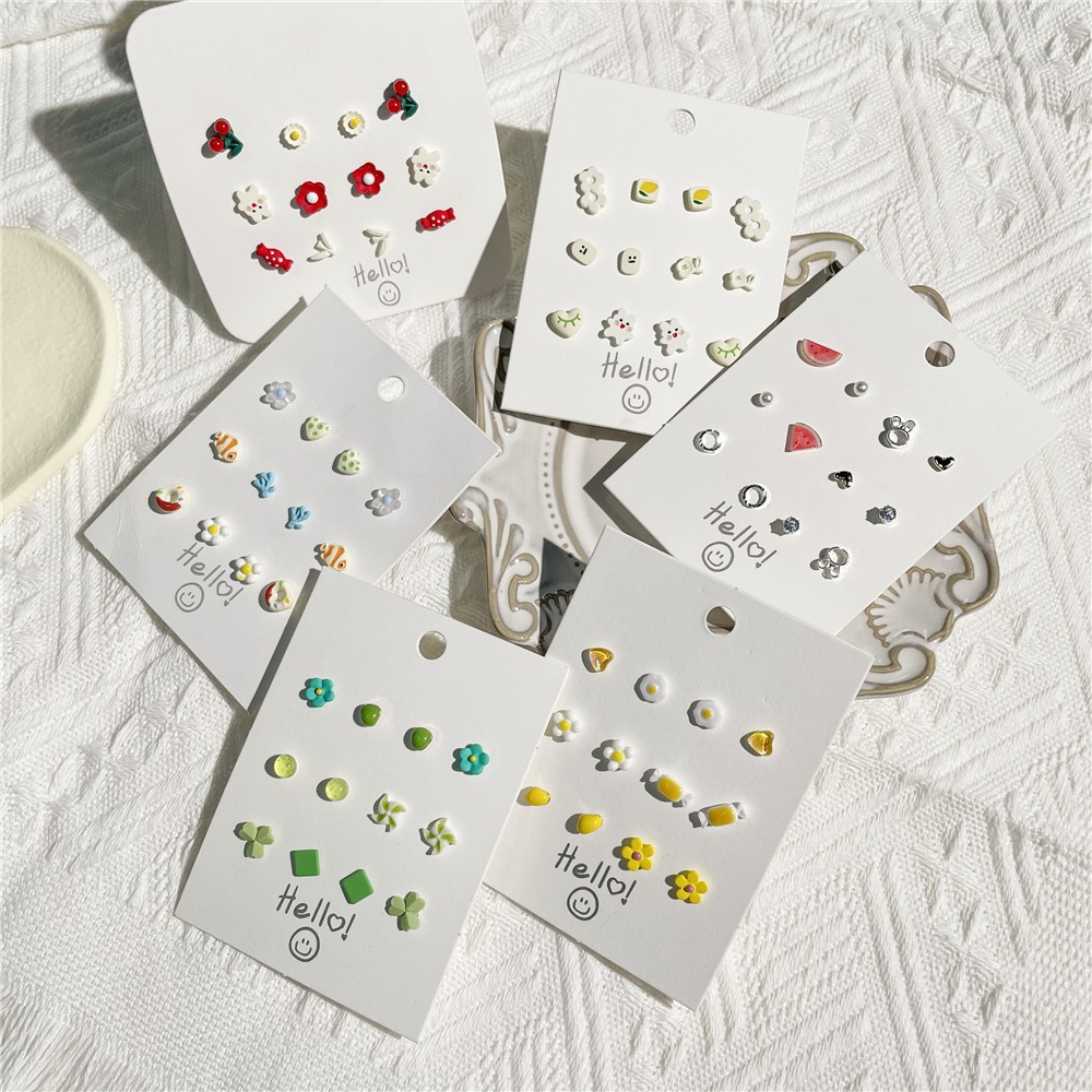 Cute Cartoon Plastic Enamel Womenu0027S Ear Studs 3 Pairs