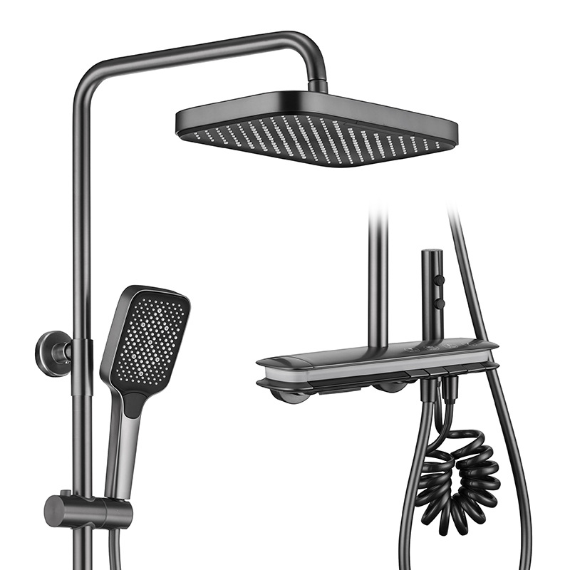 Baño personalizado Tecla de piano Luz ambiental Pantalla digital de temperatura constante Juego de ducha Baño para el hogar Juego completo de latón presurizado