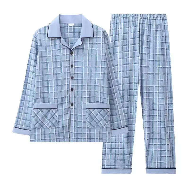 Pijamas de hombre primavera y otoño 100% algodón de manga larga cardigan traje casual suelto más tamaño verano desgaste en el hogar cuatro estaciones