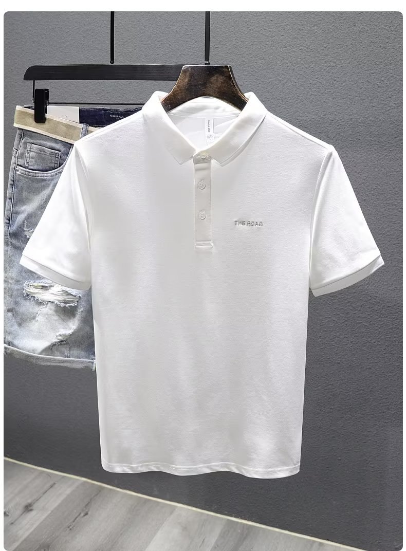 Sommerliches, dünnes, perlmuttfarbenes, gestreiftes Poloshirt für Herren mit kurzen Ärmeln, Marke, lockere und trendige Herren-Sommerstickerei_voghion.com