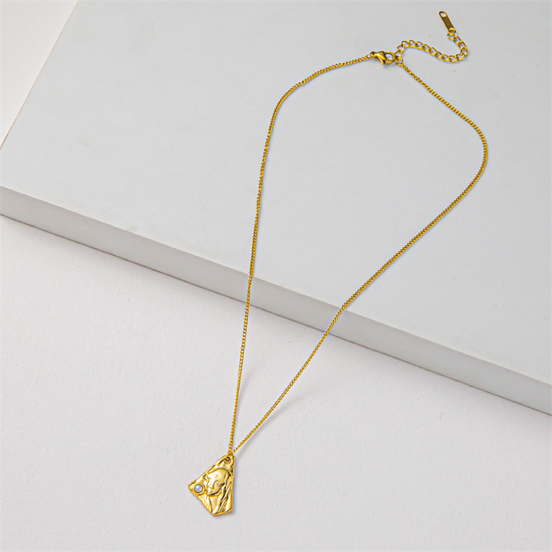 Retro Human Titanium Steel Inlay Freshwater Pearl Pendant Necklace_colorza_5