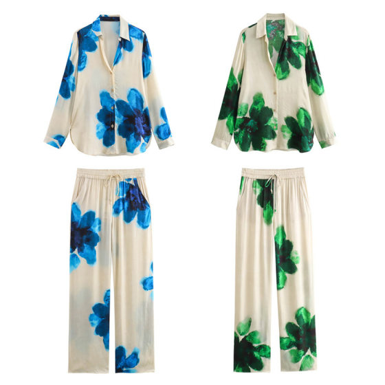 Spring 2024 New Women's Clothing European and American Style Printed Vertical Shirt Casual Pants 2183040 2183041