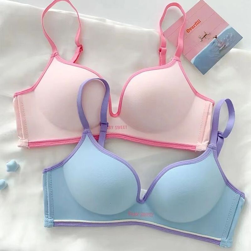 Colorful Dopamine Jumping Girl Seamless Bra Small Chest Gathering Underwear for College Students Pure Desire Steel Ring suit Larger