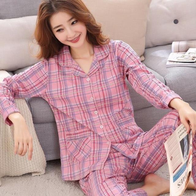 Primavera y otoño de algodón pijamas de mujer de mediana edad mamá manga larga más tamaño cardigan traje de mediana edad y ancianos casa