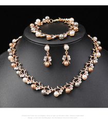 Korean style pearl necklace and earrings set bridal dress versatile accessories fashionable small fresh alloy electroplating three-piece set