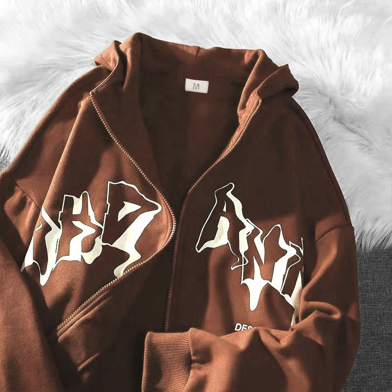 2022 en stock nuevo gótico carta impresa con capucha Otoño e Invierno cardigan cremallera suéter de los hombres moda chaqueta casual