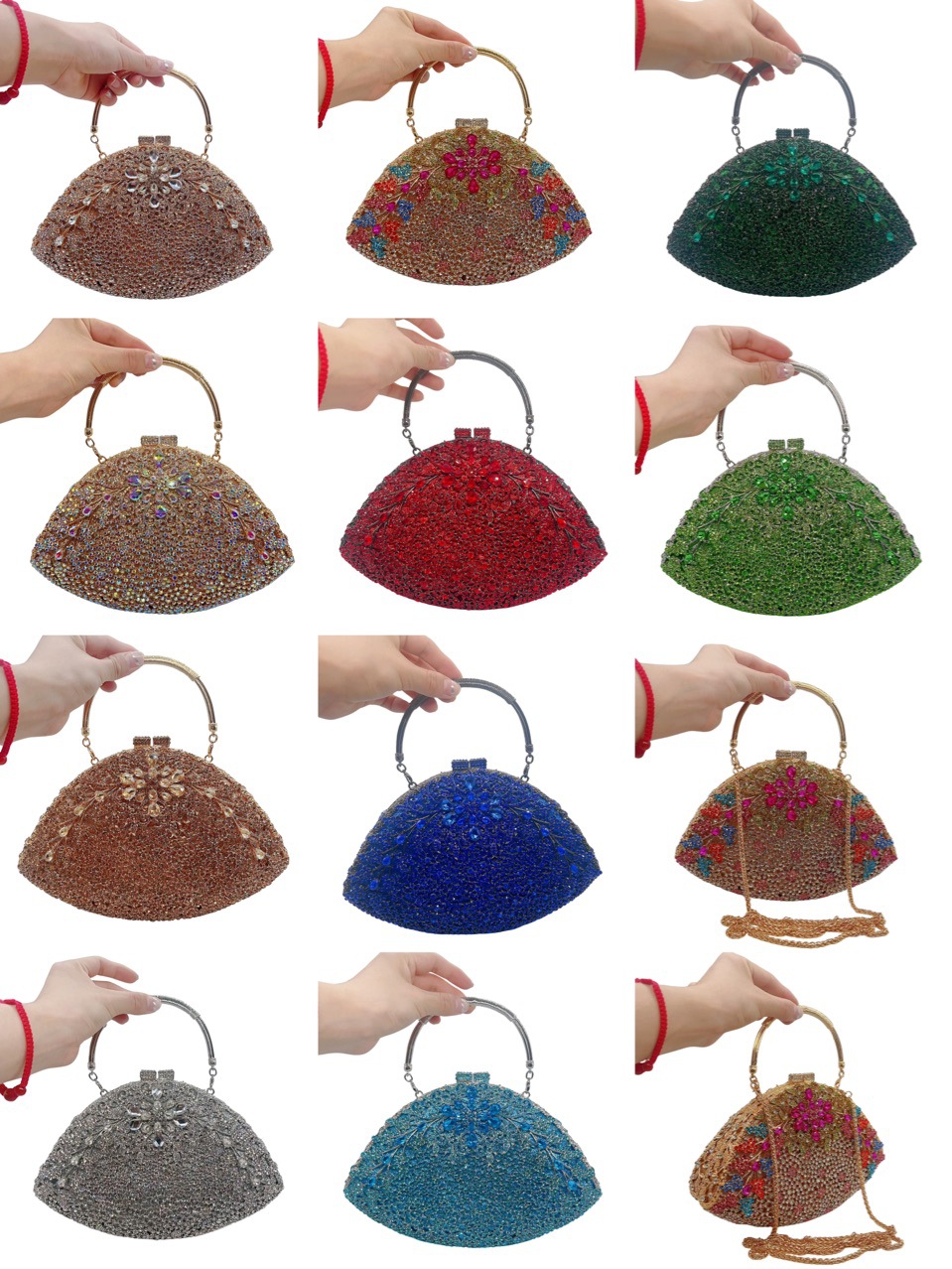 Túi clutch dạ hội đính kim cương hoa tử đằng phong cách Âu Mỹ — Màu vàng kim, Vàng AB, Đế vàng kim cương, Xanh nước hồ chi tiết 16