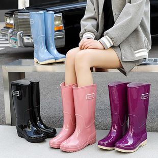 Rain Boots for Women, High-Top Waterproof Anti-Slip Rain Boots, Fleece-Lined Warm Water Boots, Pvc Rubber Shoes, Fashionable Women's Water Shoes