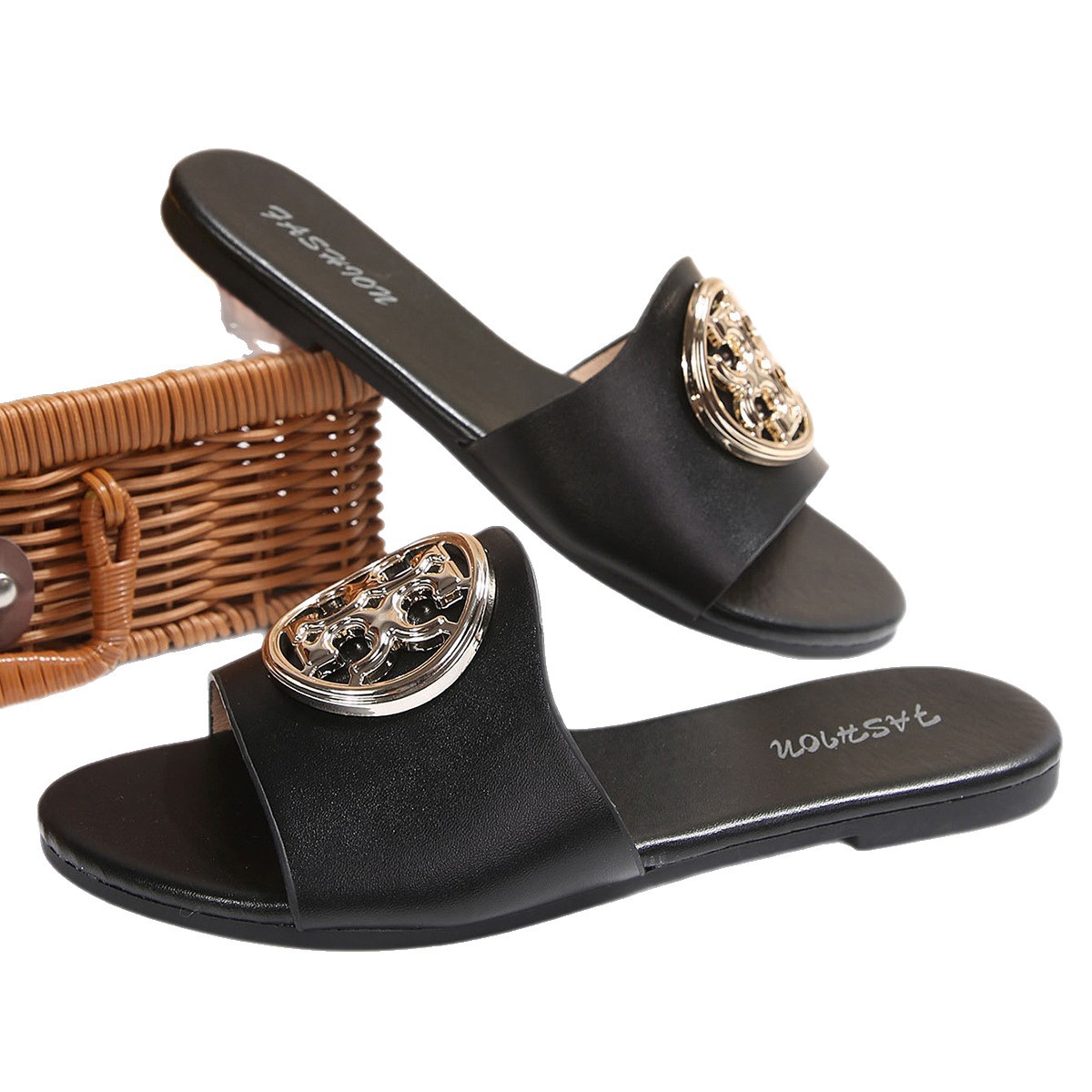 Sandalias Planas de Punta Redonda para Mujer de Cuero Sintético, Cómodas, para Uso Casual image 5