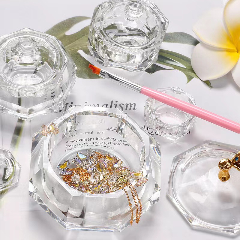Nueva Cruz-frontera directa de uñas recta vidrio octogonal con tapa Copa de cristal desembalaje herramienta de lavado de uñas Copa