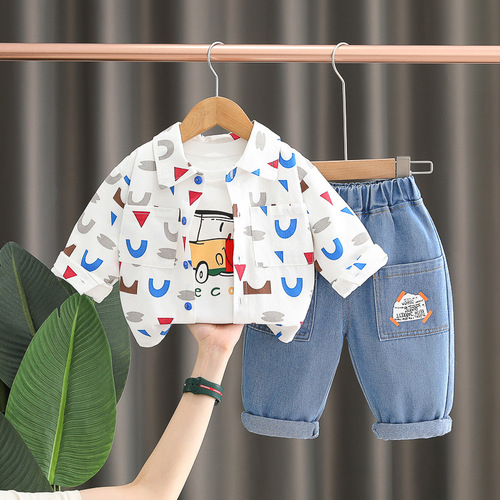 Boys Autumn Clothes Suit Little Boy Baby  New Boys Clothes Colorful Geometric Car Three-piece Trendy Set