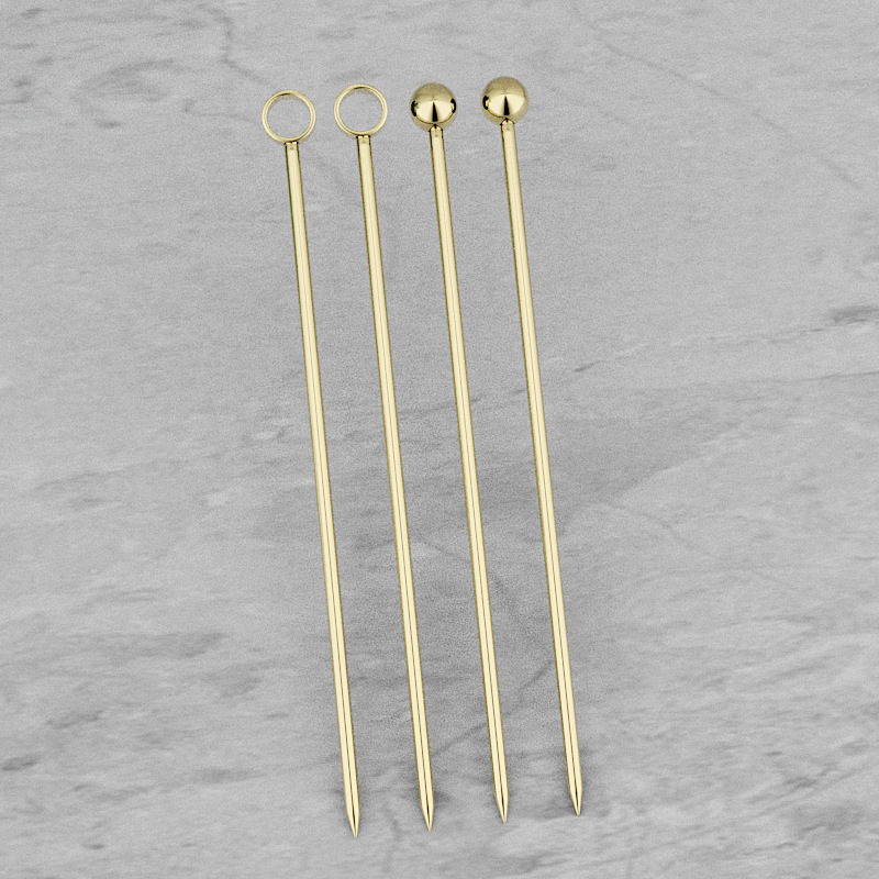 Fábrica 304 agujas de fruta de acero inoxidable tarjeta de fruta dorada horquilla de fruta metal tarjeta de cóctel image 4