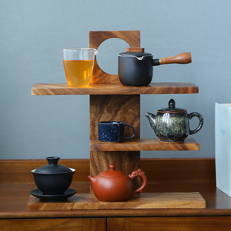 Accesorios de mesa de madera para ceremonias de té estantería de almacenamiento cosméticos mesa de té de cocina de acabado de artículos diversos estantes de almacenamiento de tazas estantes de capas