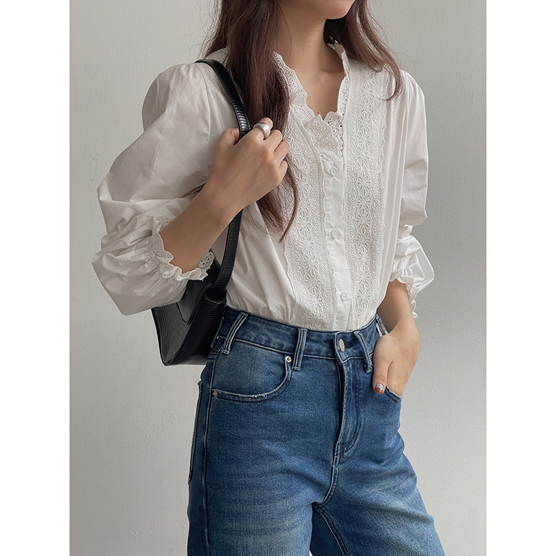 [Hot Upgrade Nandan Baiyueguang] Geming French White Shirt Women's Commuter Lace Shirt Y1626F