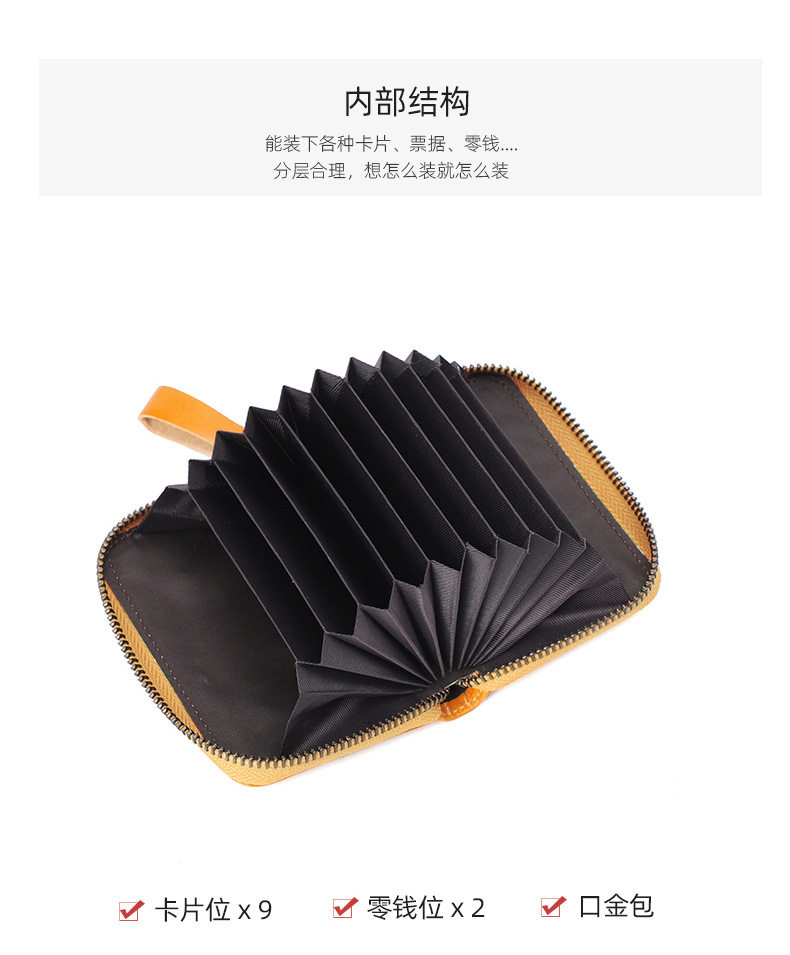 Ví nữ da bò thật cổ điển dạng gấp đựng tiền xu thẻ 11×6×8 cm — Màu đen, Đỏ hoa hồng chi tiết 12