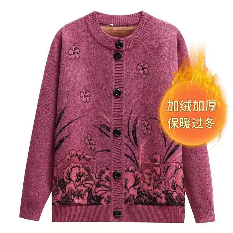 中老年人女妈妈装冬装针织衫毛衣外套春装老太太奶奶开衫60-80岁