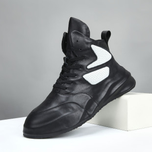 European Genuine Leather Men's Shoes, White Genuine Leather Boots with Internal Height Increase, Dad Shoes, High-Top Shoes, Men's Trendy Martin Boots