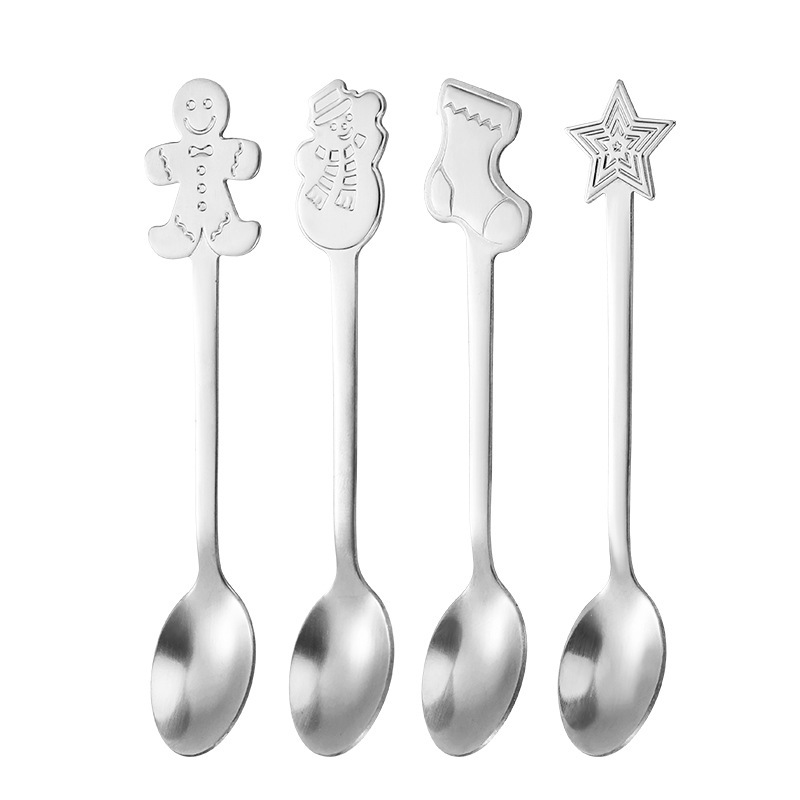 クロスボーダーステンレス製クリスマス食器スプーンクリエイティブコーヒー祭りギフトボックスかわいいセット漫画ジンジャー男スプーン|undefined