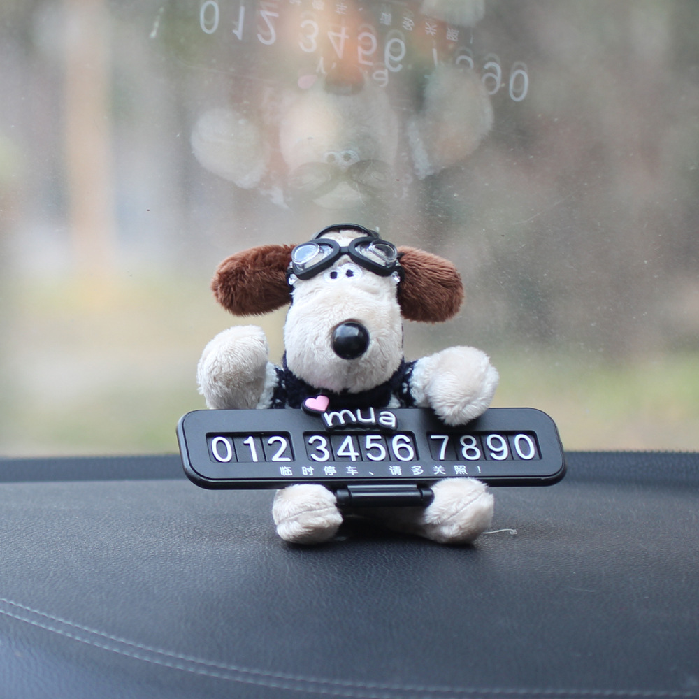 Número de estacionamiento temporal del automóvil placa luminosa del teléfono del automóvil del automóvil del automóvil del automóvil del automóvil del perro de peluche lindo adorno del automóvil femenino