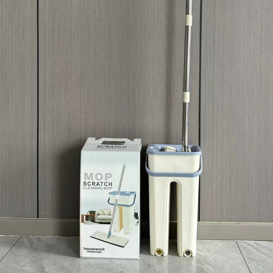 Mopo conveniente de doble uso seco y húmedo con cubierta de barril, trapeador de suelo perezoso, artefacto de trapeador plano sin lavado a mano, trapeador giratorio doméstico