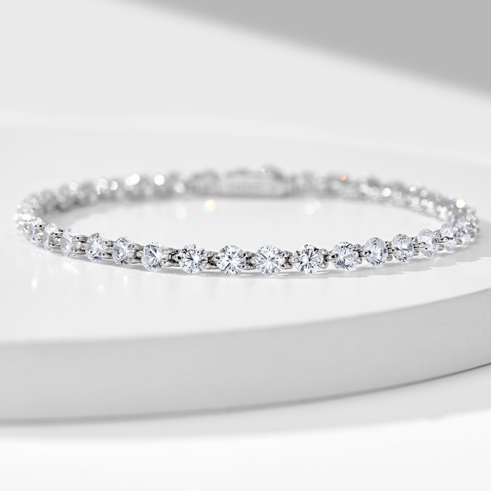 Three-Prong Diamond Bracelet S925 Silver 3.5mm Simulated Diamond Row Bracelet Round Diamond Tennis Chain Same Style as on Xiaohongshu