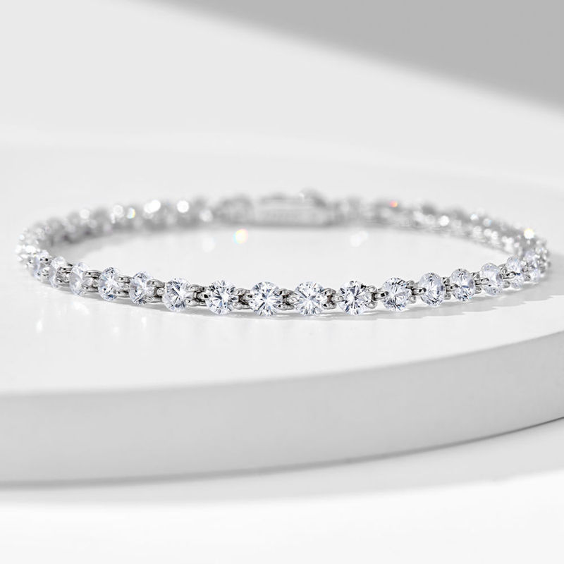 Three-Prong Diamond Bracelet S925 Silver 3.5mm Simulated Diamond Row Bracelet Round Diamond Tennis Chain Same Style as on Xiaohongshu Three-Prong Diamond Bracelet S925 Silver 3.5mm Simulated Diamond Row Bracelet Round Diamond Tennis Chain Same Style as on Xiaohongshu