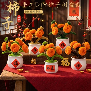 扭扭棒柿柿如意小盆栽diy材料包花束摆件沙龙团建活动手工礼品