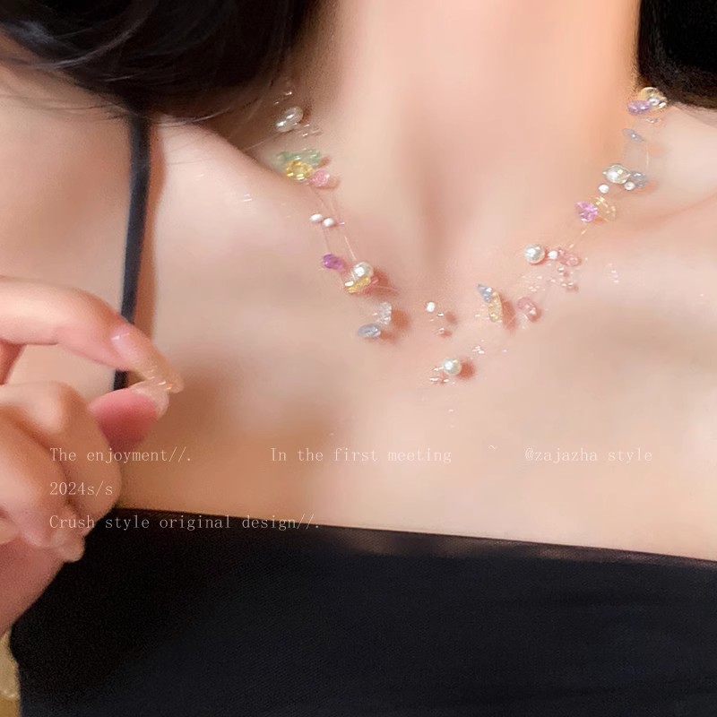 Collar de capas minimalista con cadenas delicadas para mujer_voghion.com