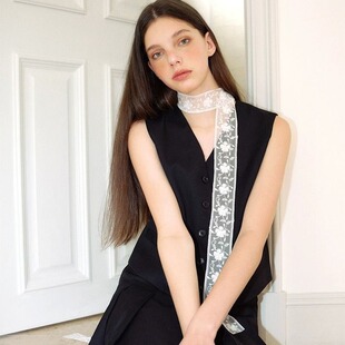 Lace Ribbon Stacked Wear Hierarchical Design Lace Ribbon Thin Narrow Women's Spring and Summer All-match Collarbone Neck Belt Silk Scarf Necklace