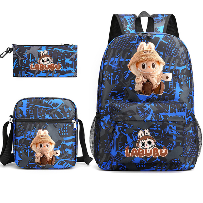 国境を越えた新しいホットセール Labubu プリント学生スクールバッグバックパックシングルショルダーペンシルバッグ 3 点セット|undefined
