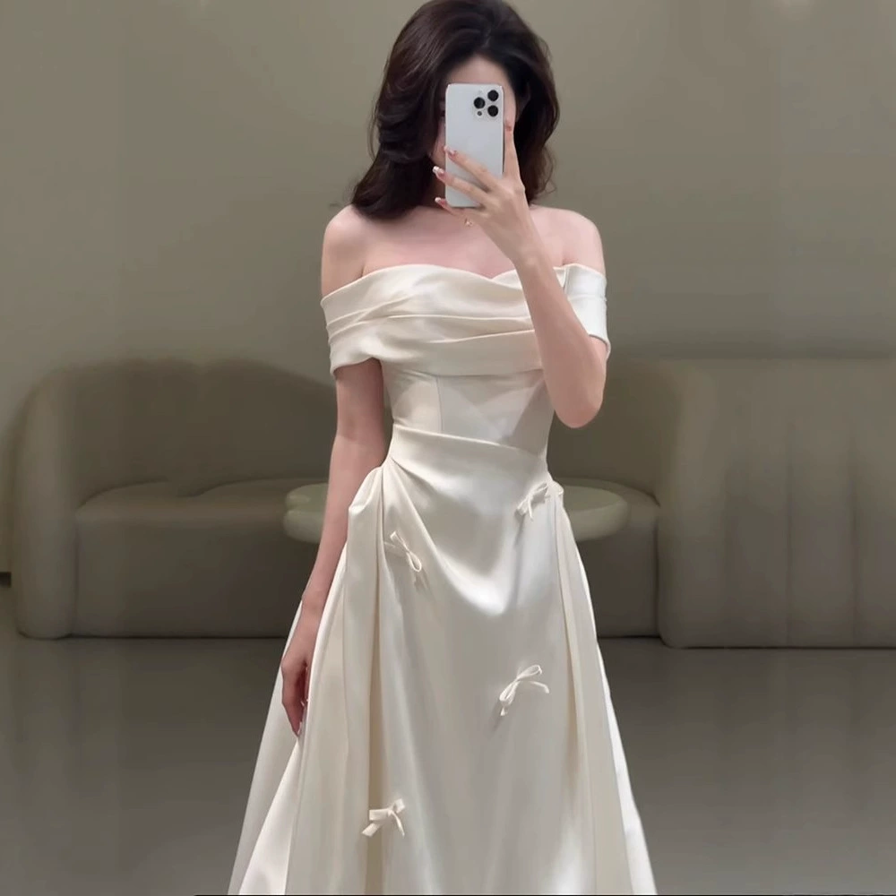 Французское атласное свадебное платье с одним плечом для невесты 2025, новый стиль свадебного платья для женщин