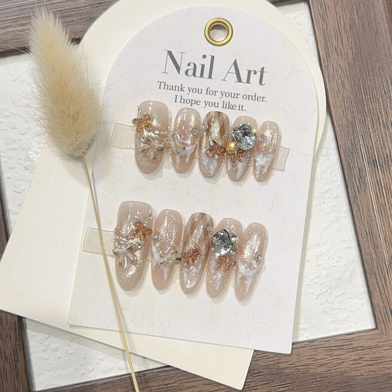 [Songcha Coco] Christmas Autumn and Winter Brown Handmade Wearable Nails Whitening Manicure Patches Fake Nails