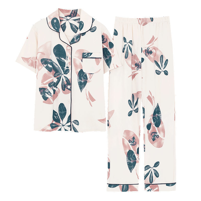 Pijama de algodón para mujer Pantalones de manga corta de verano más traje de chaqueta de mediana edad y madres de edad avanzada