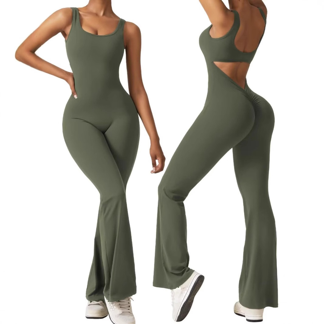 Women's Sleeveless Flared Jumpsuit Sexy Backless Tight Hip Lifting Yoga Jumpsuit For Women_ecoleips.com