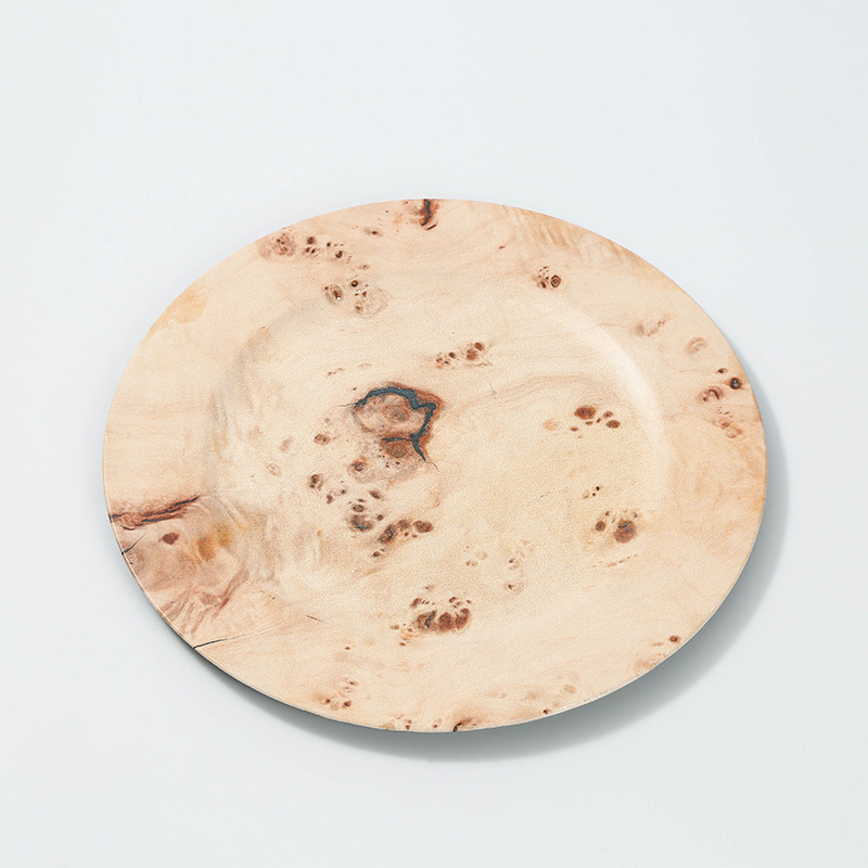 Placas de plástico de decoración de platos de frutas de estilo retro ligero de lujo madera pp material cojín de tazas de mesa de comedor