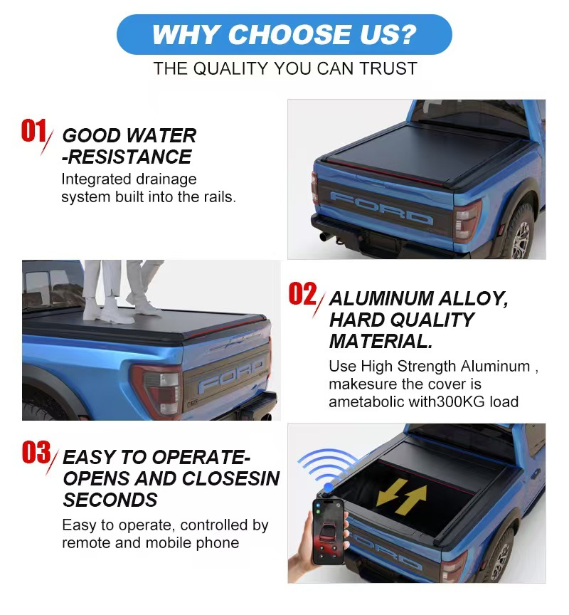 Cross-border Raptor F150 pickup roller shutter rear trunk cover RANGER hard tri-fold cover electric roller shutter car modification parts