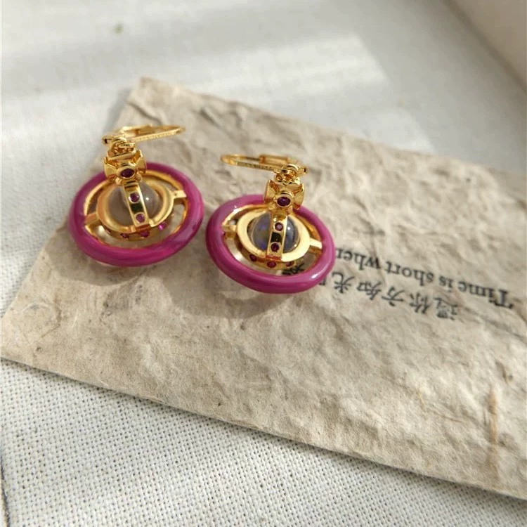 Fuchsia three dimensional earrings, enamel, factory direct supply